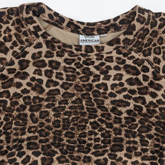 Good American Women's 3XL Leopard Print Cropped Crewneck Plus Size Sweatshirt - Picture 3 of 8